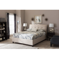 Baxton Studio BBT6572-Beige-Queen-Storage Bed Lea Modern and Contemporary Beige Mix-Linen Queen Size Storage Platform Bed